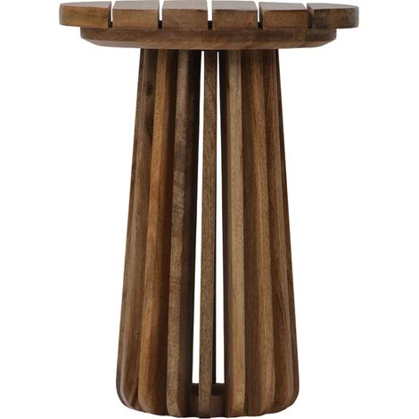 Slatted Round Side Table - Mango Wood - L37 x W37 x H51 cm - Mango Light Finish