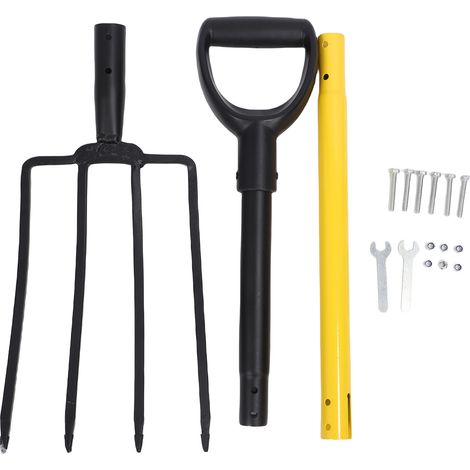 Fourche à pas de 46 pouces, poignée en Y, polyvalente, 4 dents, pelle de jardin pour le jardinage, creuser, composter (1/5)