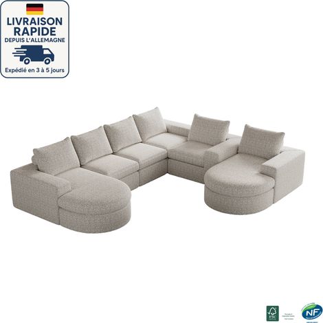 MODFU - Divano angolare con 2 poltrone reclinabili, componibile a libera combinazione, tessuto ciniglia, imbottitura in schiuma, beige (1/5)