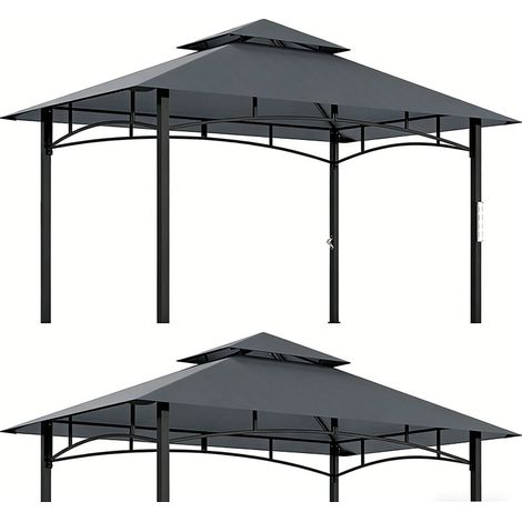 2er-Set  grillpavillon mit LED 243 x 148 x 248 cm wasserdicht flammhemmend Gartenpavillon mit Doppeldach,Seitenregalen, Gartenlauben mit UV-Schutz, BBQ Pavillon aus Metall Grillzelt für Party BBQ Grau