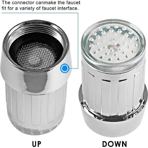 Lot de 2 robinets LED avec 7 lumières de robinet d'éclairage à changement de couleur débit d'eau bec de robinet d'évier à changement de couleur pour cuisine salle de bain (1/4)