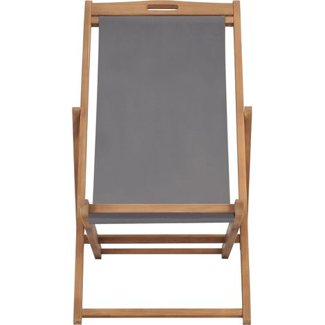 Chaise de plage pliable, Chaise de relaxation, Bois de teck solide Gris OIB3757E (1/5)