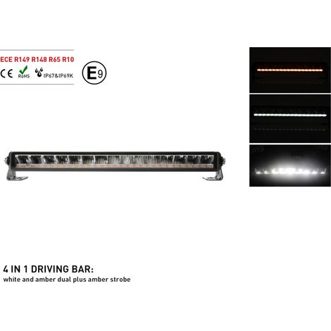 Barre LED 55 cm 4-en-1 de haute qualité — projecteur à diodes DRL avec feu de position blanc et flash d'urgence orange, 80 W