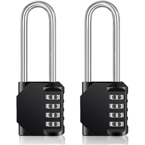 BUNTHAUS Cadenas Long Code Exterieur Pour Portail, Abri de Jardin, Grande Cadenas Code 4 Chiffres Pour Casier Vestiaire Sport, College, Scolaire, Serrure à Combinaison (2 Pièces, Noir) (1/5)