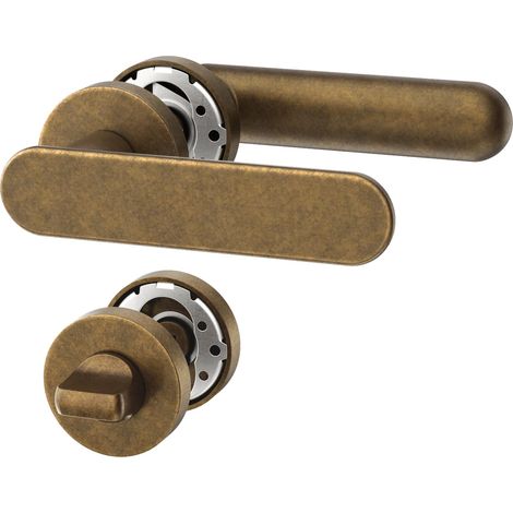 Poignée de porte intérieure bronze rétro avec rosace ronde, ensemble béquille WC avec condamnation, design classique pour salle de bain et toilettes UK0101 (1/5)