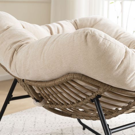 Fauteuil à bascule en tissu chenille, moderne et doux, idéal pour chambre d’enfant, salon ou appartement, confortable avec dossier inclinable, taille compacte, style scandinave. (1/5)