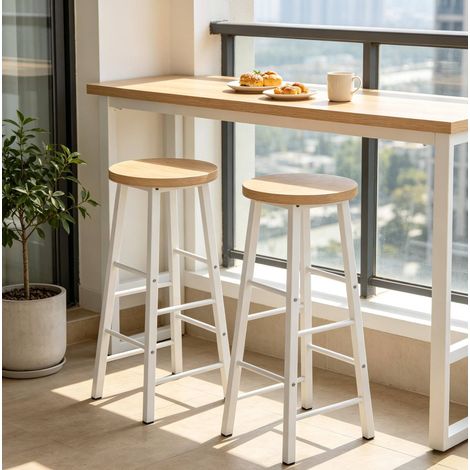 Taburetes de bar 2 uds., 30 x 30 x 71 cm, asiento MDF, estructura metálica, madera clara HAVRYA (1/4)