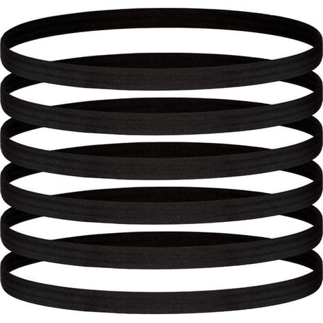 BelleRise - Lot de 6 bandeaux de sport fins et élastiques noirs pour yoga, course à pied, football et autres activités physiques (1/5)