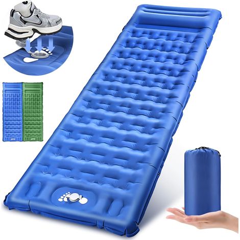1 Matelas Camping, Épaisseur 13cm, Pompe à Pied Intégrée, Oreiller Inclus, Nylon 40D, Randonnée Aventure