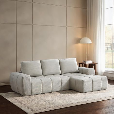 Canapé d'angle fixe en velours côtelé beige 255 cm sans montage (1/5)