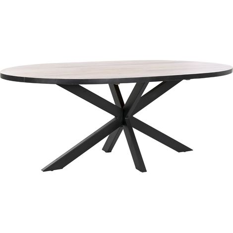 Table à manger, table repas ovale en bois miel avec pieds en métal noir - Longueur 200 x Profondeur 100 x Hauteur 76 cm -PEGANE- (1/5)