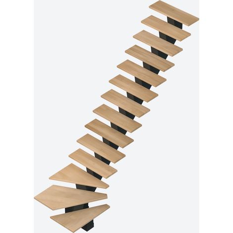 Sogem – Escalier 1/4 tournant droit – Marches en hêtre – Hauteur réglable 280,2 à 305,2 cm – Largeur 88 cm – 14 marches de 20 cm
