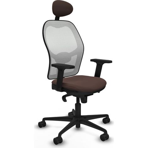 Jorquera sincro malla blanca similpiel marrón oscuro brazos 2D base nailon cabecero fijo ruedas 65mm nailon (1/5)