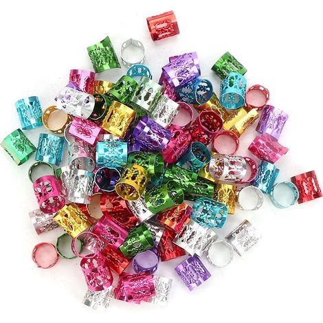 100 Pcs Perles de Tresse Réglables pour Dreadlocks, Manchettes Décoratives Colorées pour Cheveux, Accessoires de Perruque (1/5)