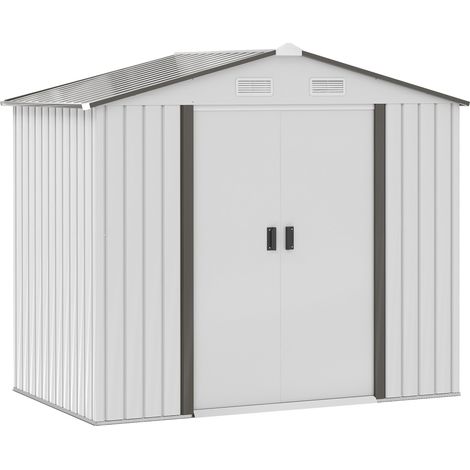 Casetta Box da Giardino Porta Utensili 213x130x185 cm con Porte Scorrevoli in Acciaio Bianco (1/5)
