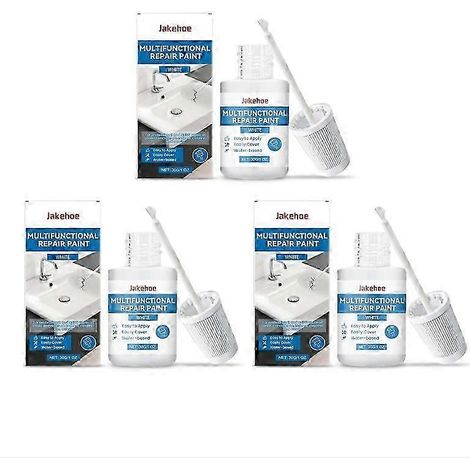 Peinture émail blanche 3X 30ml, émail réparateur pour salle de bain, peinture émail blanche forte. (1/5)