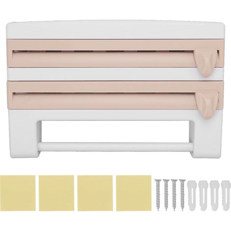 Porte-film adhésif mural avec coupeur multifonction, fixation par vis pour cuisine (couleur kaki) (1/5)
