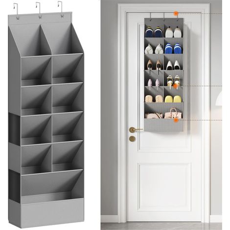 LEDANDER Sac de rangement à chaussures derrière la porte, étagère à chaussures en tissu gris non tissé, sac de rangement intégré suspendu 42x15x126CM