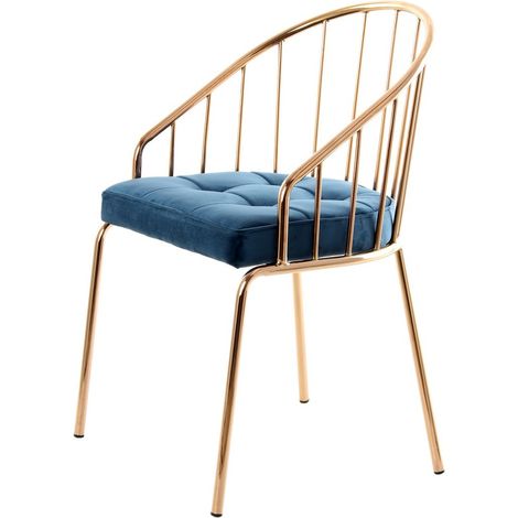 Sedia di design Palma in velluto blu scuro e metallo (1/3)
