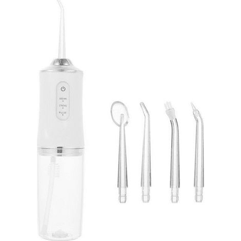 Nettoyeur dentaire électrique 4-en-1 JustClick MX, détartreur oral multifonction, éliminateur de plaque et tartre, outil de soin bucco-dentaire portable, blanc, rechargeable, 4 embouts, hygiène des de (1/5)