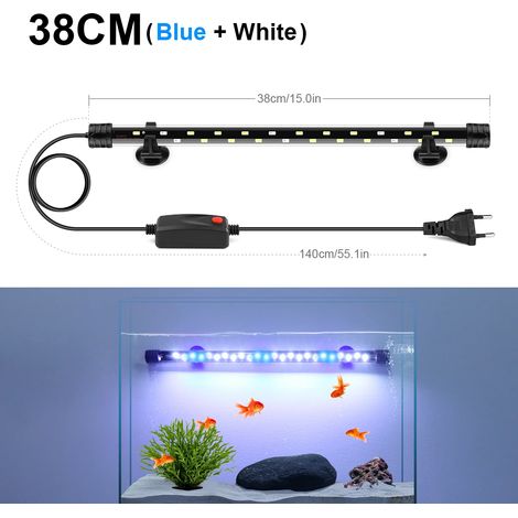 (38 cm Bleu Blanc - Prise secteur américaine) Lampe LED étanche submersible pour la croissance des plantes aquatiques, idéale pour aquarium, bassin et piscine. Éclairage LED (1/5)