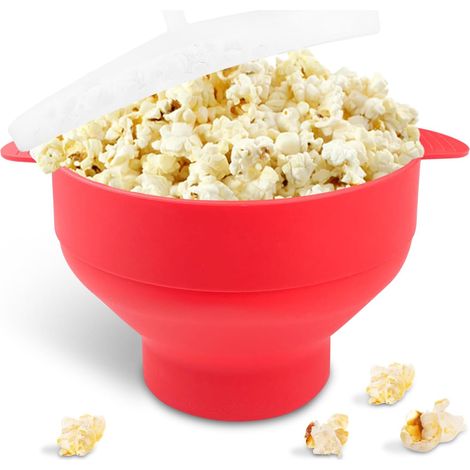 Bol Pop-Corn - Récipient Micro-Ondes En Silicone Alimentaire - Couvercle Anti-Éclaboussures - Pliable 14 cm à 5 cm - Pour Maison Bureau Soirée Cinéma - 1 Pièce (1/5)