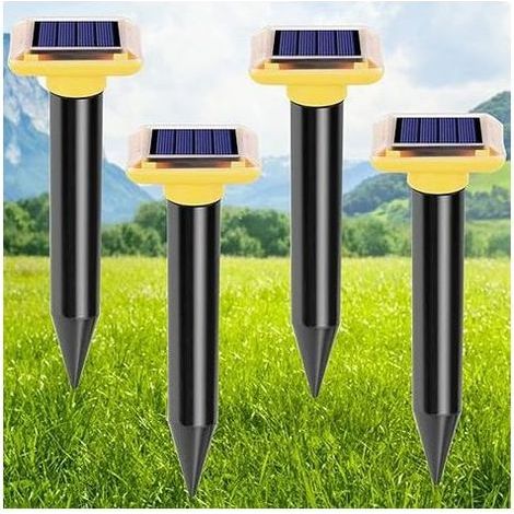 Répulsif à taupes ultrasonique à énergie solaire, kit de 4 pièces, étanche IP66, répulsif à serpents ultrasonique, répulsif à rongeurs (1/5)