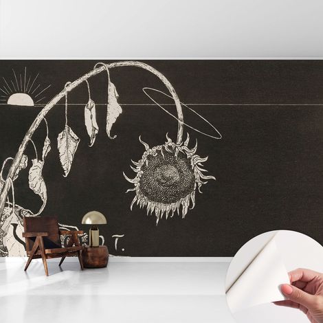 Papier peint autocollant adhésif décoratif avec motifs pour salon et chambre a motif Tournesol nostalgique 416x254 cm (1/5)