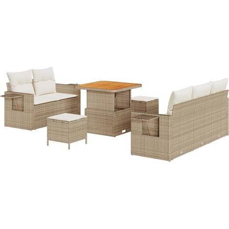 Garden Sofa Set with Cushion 8 pcs Beige Poly Rattan vidaXL (1/5)