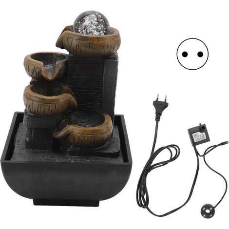 Fontaine de Bureau Décorative, Ornement à Eau Courante pour Table, Artisanat en Résine avec Perles Lumineuses Colorées, Prise EU 220-240V
