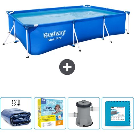 Piscine Bestway Rectangulaire Steel Pro - 300 x 201 x 66 cm - Bleue - Incluse Accessoire CB7 (1/5)