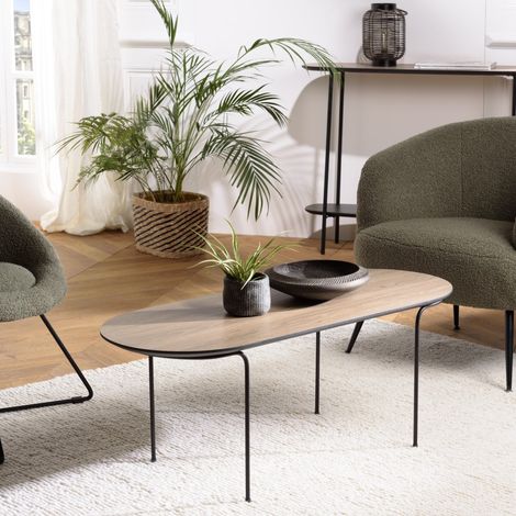 JULIA - Table basse rect. angles arrondis bois 100x40cm marron (1/5)