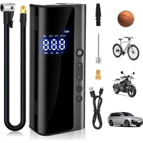 Electrique Compresseur à Air Portatif, 150psi, 7.4V 8000mah Mini portable pour voiture, moto, vélo, balle, peut être rechargée par USB - C comme lampe de poche et alimentation mobile (1/5)