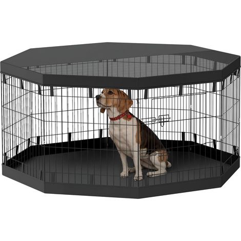 Parc pour Chiot Enclos pour Chien 8 Panneaux H 76 cm avec Toit Combiné et Tapis Imperméable Intérieur Extérieur 2,5 m² (1/5)