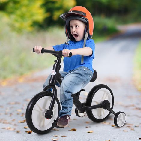 Draisienne 2 en 1 pour enfants avec stabilisateurs et pédales amovibles, roues de 12 pouces, hauteur de selle réglable, pour les enfants de 2 à 5 ans, acier noir (1/5)