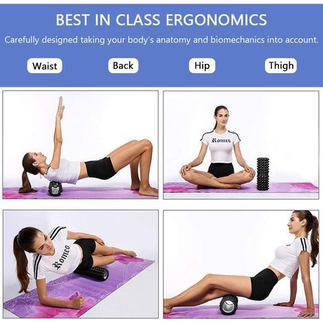 Set aus 4 schwarzen Schaumstoff-Massagerollen und Massagestäben für Tiefengewebsmassage, ideal für Fitness, Yoga, Entspannung und Pilates. (1/5)