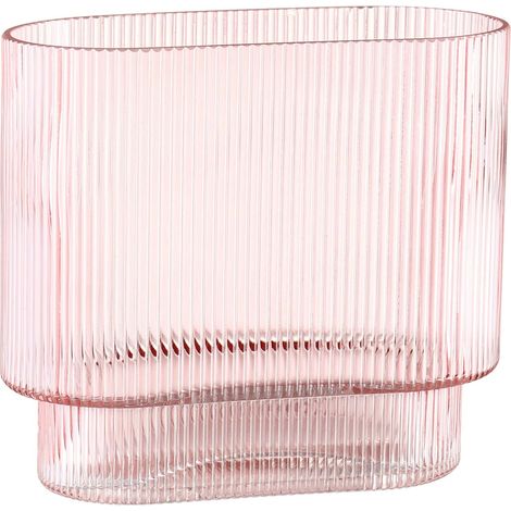 Vase nervuré pour fleurs, vase en verre rose pour tulipes, vase à fleurs moderne, vases en verre cannelé pour anniversaire, mariage, pendaison de crémaillère, anniversaire de mariage (1/5)