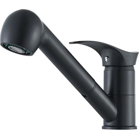 Robinet Cuisine Noir Mitigeur Cuisine avec Douchette Monocommande Robinet Pivotant À 360° pour 1 Trou 2 Modes de Pulvérisation Laiton (1/4)