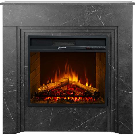 Camino Elettrico da Pavimento 1800W in Legno Effetto Marmo Nero (1/5)