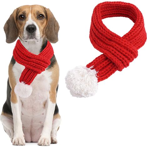 Filiyano-Écharpe de Noël pour animaux de compagnie - M, écharpe d'hiver rouge tricotée pour chien avec W (1/5)