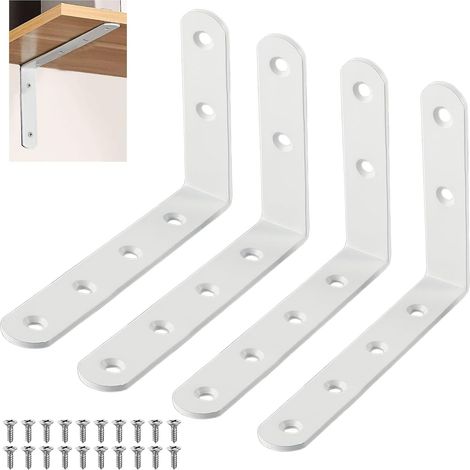 4 Pièces Equerre de Metal Etagere Fixation Murale Blanche (1/5)