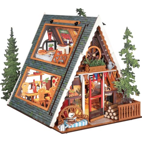 Maison de Poupée Cabane A-Frame Modèle en Bois Kit de Miniature Maison de Guérison Naturelle Cabane de Forêt Féérique Décoration de Maison Cadeau Créatif pour Adultes (1/5)