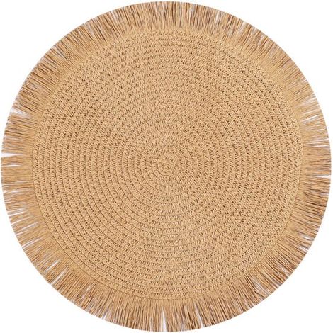 Juego 4 manteles individuales redondos estilo bohemio bonitas borlas, duraderos, resistentes calor antideslizantes 38 cm, color blanco roto (1/5)