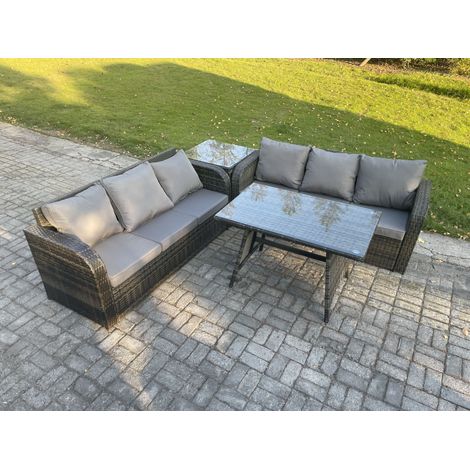 Fimous Garden Furniture Sofa Set Rectangular Dining Table Indoor Outdoor 6 Seater Rattan Set Dark Grey Mixed (1/5)