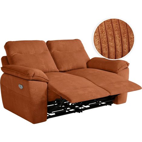 Loungitude – Canapé relax électrique 2 places en velours côtelé – Prise USB intégrée – Longueur 160 cm – Fabrication européenne (1/5)