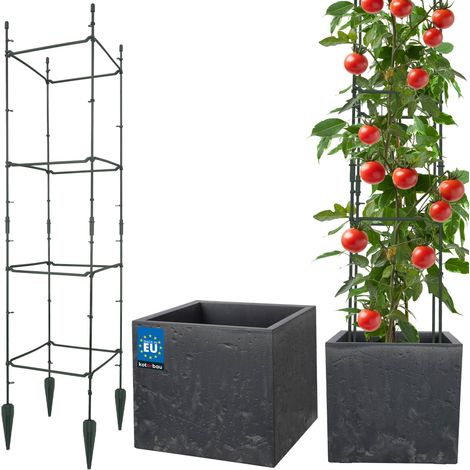 KOTARBAU® Pot de Fleur Exterieur, Pot de Plante, Treillis Plante Grimpante, Pot de Jardin, 39x39x37cm, Carré, Pot Effet Béton avec Bac Intérieur, Marengo, Tuteur Tomate, 29x29x120cm, PVC (1/5)
