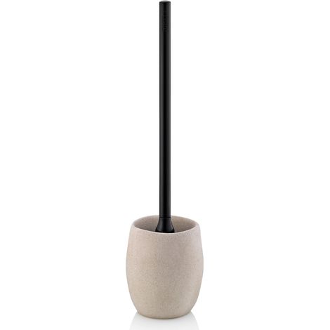 Garniture WC, 2 pièces, Brosse de WC et Pot, Aspect Pierre, Beige, 10.5x10.5x44cm (1/5)