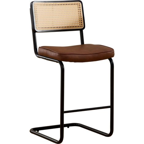 GagaTabouret de bar Brown, lot de 2, dossier rotin, style vintage (1/5)