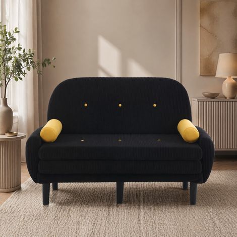 Sofá multiforme (119x68x24 cm), respaldo ajustable, con 2 cojines, tejido de pana, negro (1/5)