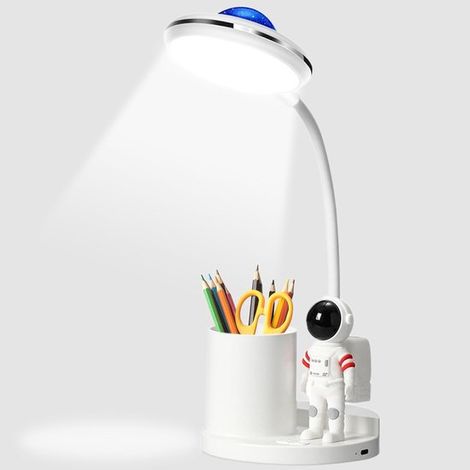 Lámpara escritorio infantil, lámpara mesita noche LED astronauta brillo regulable, lámpara mesa recargable, lámpara estudio [Clase energética (1/5)